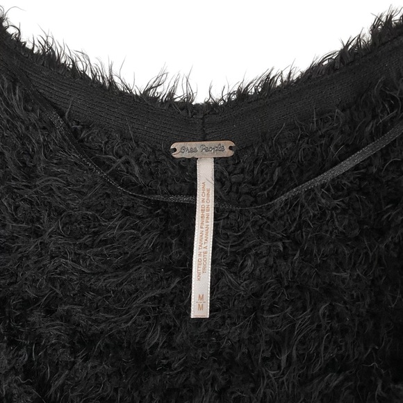 Free People Icing Pullover Fuzzy V-Neck Sweater Black Medium - Picture 11 of 16